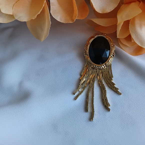 Vintage 80's Black and Gold Tassel Brooch - Picture 7 of 8